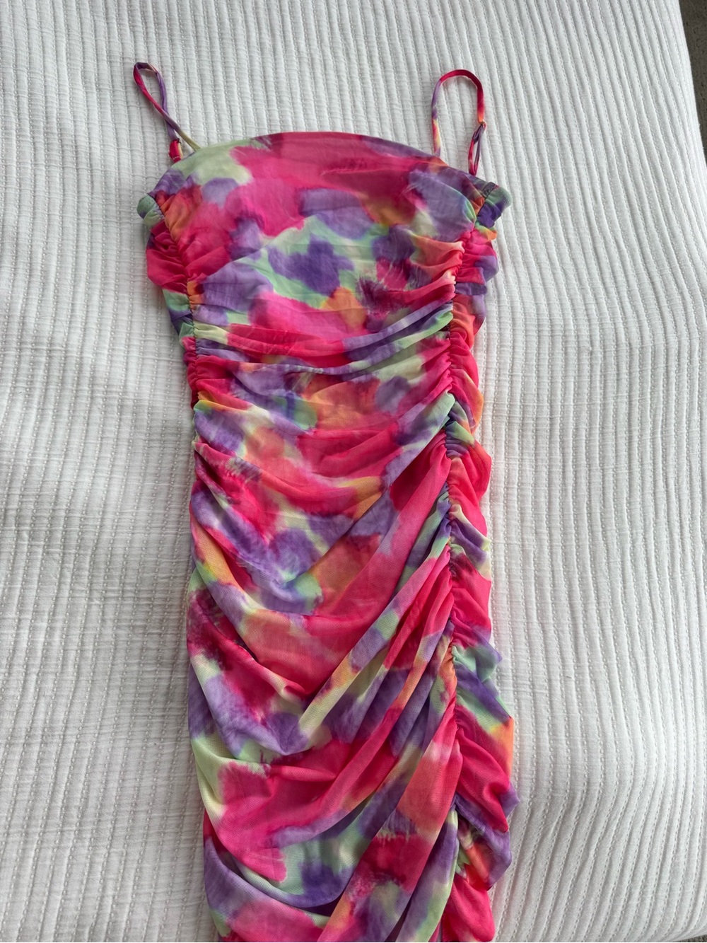 NanaMacs Pink Tie-Dye Ruched Midi Dress